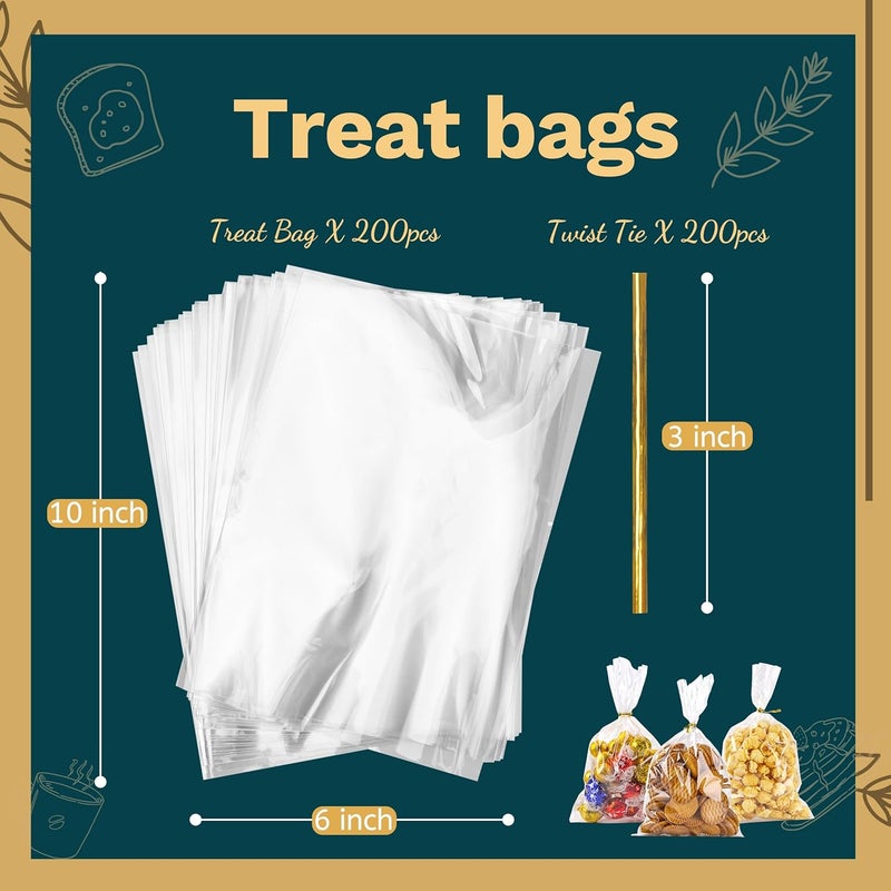 LOKQING LOKIQNG Cellophane Bags Plastic Treat Bag Clear Cookie Candy Bags with Twist Ties for Party Favor Bag(200 Pack, 6x10inch) - Image 3